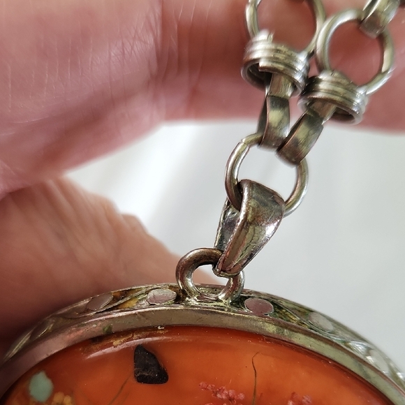 Elegant Orange and Silver Pendant Necklace - Picture 4 of 13